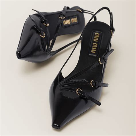 miu miu 5i448bf m055|Black Brushed Leather Slingbacks With Buckles .